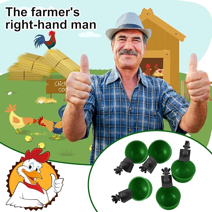 Tanlade 50 Packs Chicken Waterer Chicken Feeder, Automatic Waterer Kit for Poultry Duck Goose Turkey Bunny (Green)