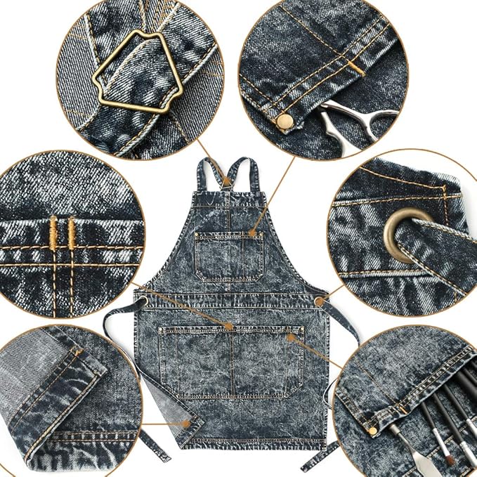 Jeanerlor Cotton Work Apron with Pockets for Women and Men Cross Straps & Adjustable S to XXXL 2 Size