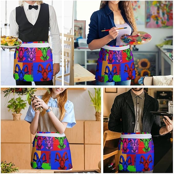 Server Apron with 3 Pockets Waist Waiter Waitress Half Apron Short Aprons