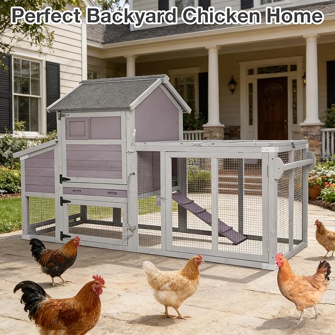 Mobile Chicken Coop for 2-4 Chickens – Weather-Resistant Wooden Hen House with Wheels, Nesting Box, Leakproof Tray & UV-Protected Roof