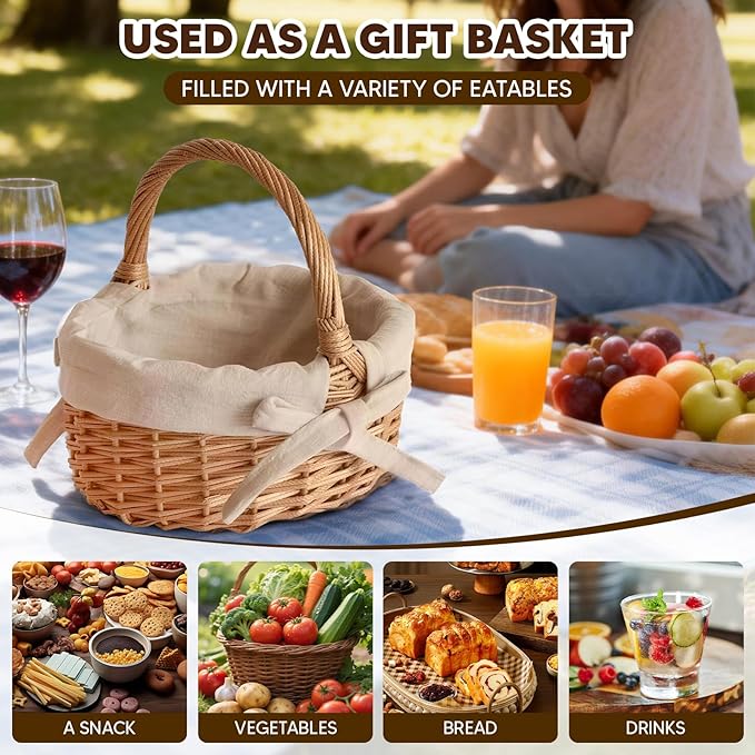 Small Wicker Basket Wicker Picnic Basket Storage Basket Bread Basket, Eggs Candy Basket for Candy Harvesting Photography Prop