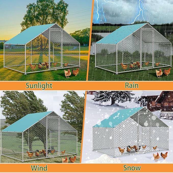 Sunny Heart Large Chicken Coop Run with Immersed Wire Mesh, Metal Chicken Coop for 6 Chickens Heavy Duty Chicken Run in for Yard with Waterproof Cover and Secure Lock -4M(158''X 77''X118'')