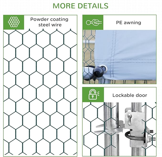 PawHut Large Chicken Coop Metal Chicken Run with Waterproof and Anti-UV Cover, Spire Shaped Walk in Fence Cage Hen House for Outdoor and Yard Farm Use, 1" Tube Diameter, 9.8' x 19.7' x 6.6'