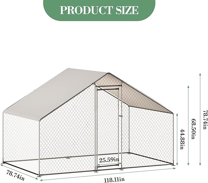 Large Metal Chicken Coop with Waterproof Cover, 10 x6.5 x 6.5 Ft Walk-in Chicken Runs for Yard, Galvanized Wire Poultry Chickens Hen Pen Cage for Backyard Farm