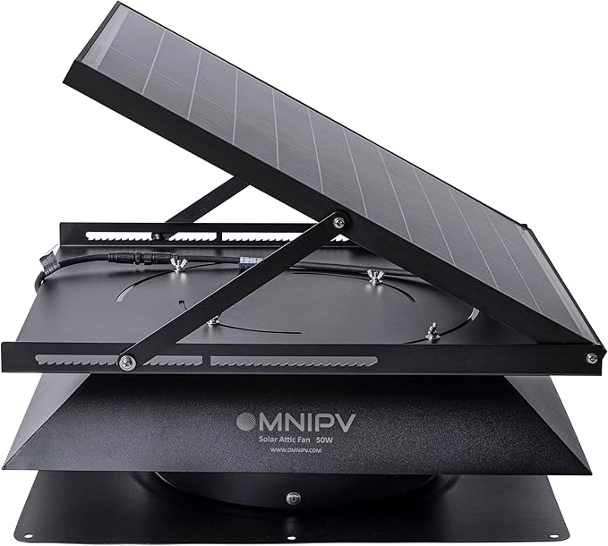 Smart Hybrid Solar Attic Exhaust Fan Pro–USA Engineered with German Tech, 2850 CFM 50W Solar Panel, 40-104℉ Thermostat, Cool & Dehumidify up to 4000 ft². Weatherproof Roof Vent for Home, Shed