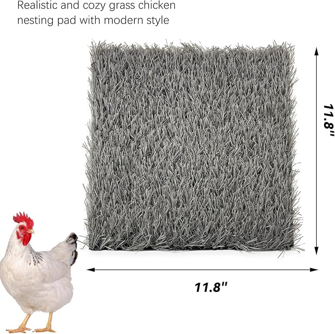 Chicken Nest Pads Washable,4 Pack Nesting Pads for Chicken Coop,11.8X11.8 Inch Artificial Grass Mat Egg Laying Mats Reusable Rug Turf Poultry Habitat Bedding (Grey)