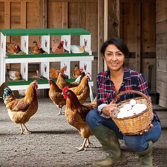 Chicken Nesting Boxes, 8-Compartment Metal Egg Laying Box with Swing Perch and Secure Lid – Versatile Wall Mount or Free Standing Suitable for Various Chicken Breeds - Green with Leg
