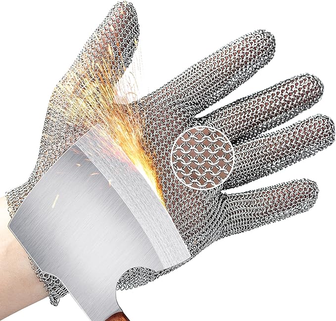 Schwer ProGuard-X A9 Cut Resistant Stainless Steel Metal Mesh Chainmail Glove PM5201 Butcher Glove for Meat Cutting Food Processing Knife Sharpening Oyster Shucking Kitchen Fish Fillet, M