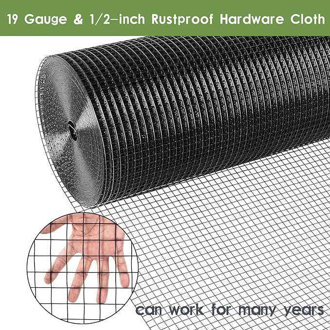 Tongmo Black Hardware Cloth, 1/2 inch 48'' x 50'Chicken Wire Fence, 19 Gauge Vinyl Coated Welded Cage Wire Mesh Roll Supports Poultry Netting Cage Garden Fence…