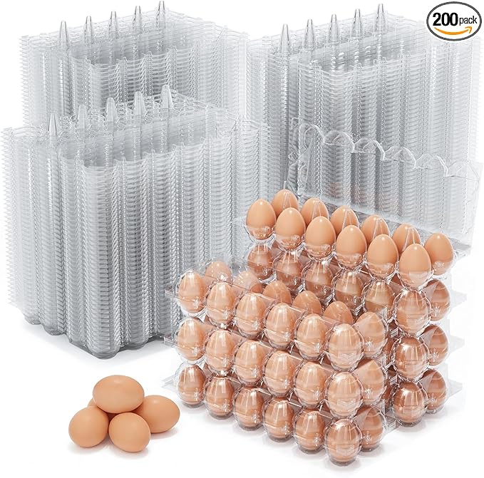 JarThenaAMCS 200Pcs Plastic Egg Carton Bulk Empty Clear Egg Tray Holder Container for Farm Business Market Home Kitchen Refrigerator Storage (2 x 6 Grids)