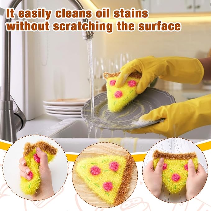 Breling 6 Pieces Pizza Shape Dish Sponge Dual Sided Non Scratch Dish Washing Scrubbers, Reusable Household Cleaning Kitchen Tools for Dishwashing Washing Dishes Cookware