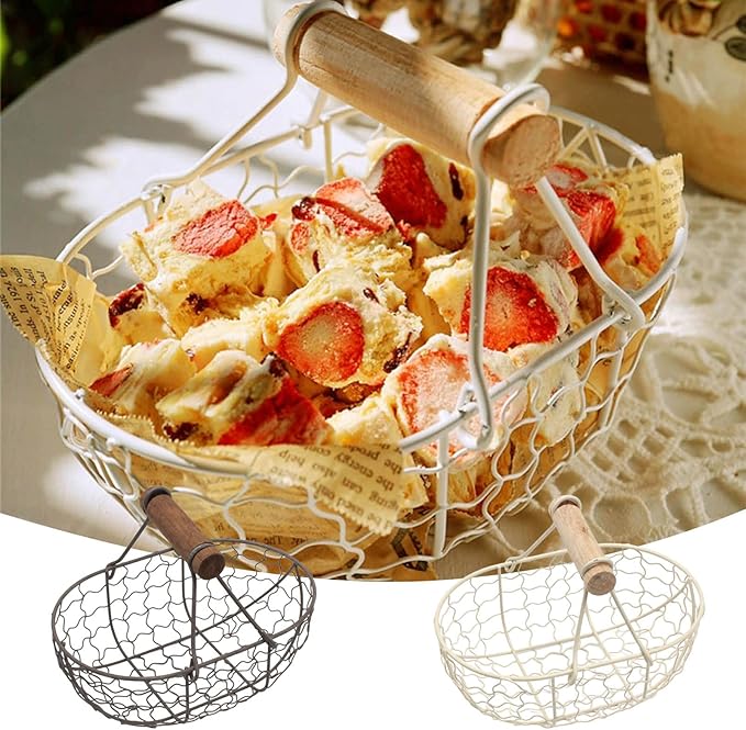 Vintage Wire Basket – Rustic Farmhouse Desktop Storage Basket, Fruit Basket & Egg Baskets & Kitchen Vegetable Basket