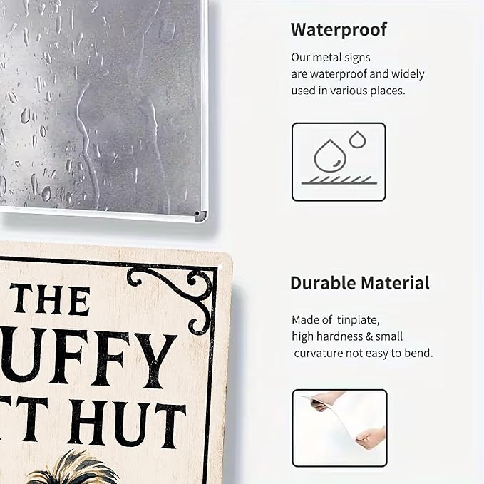 The Fluffy Butt Hut Sign -Funny Chicken Coop Signs for Home, Garden, Yard, Metal Chicken Decorations Outdoor, Farmhouse Wall Art Gifts for Women- 8x12 Inch