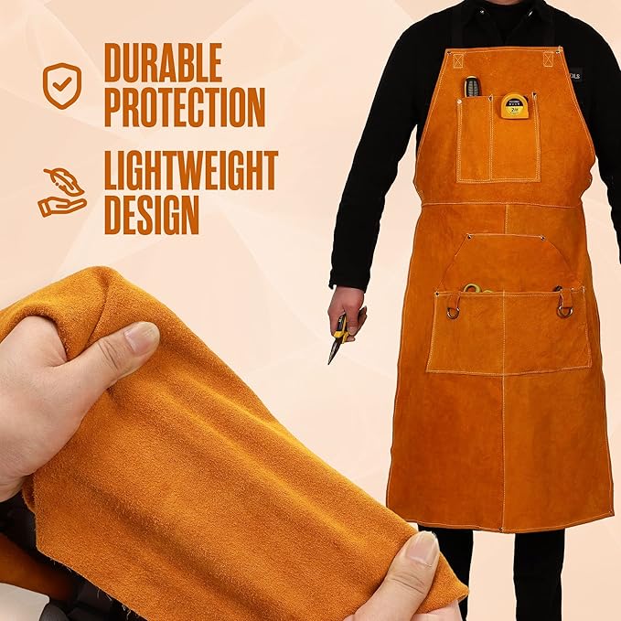 Houseables Leather Apron, Welding Apron, For Men, Blacksmith, Work Bib, Heat Resistant, Welder Gear, Forging, Woodworking, Wood, Metal Working, Blacksmithing, Shop Clothing, Flame Resistant, 24” x 42”