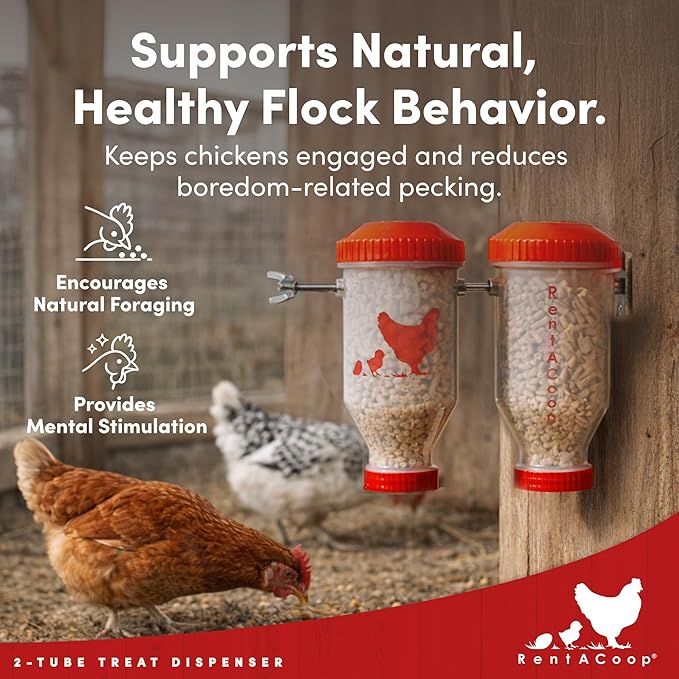 RentACoop Chicken Treat Dispenser – Multi-Treat Enrichment Toy and Boredom Buster for Chickens, Easy Top-Fill, Wall-Mounted Chicken Coop Accessory - Indoor/Outdoor