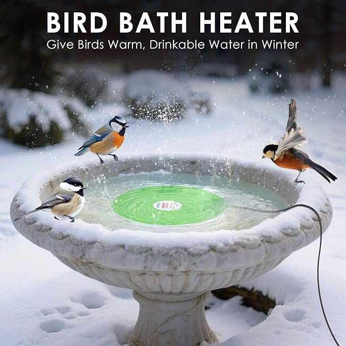 Dreyoo 60W Bird Bath Heater, Submersible De Icer for Outdoor Winter Use, Thermostatic Control, IP65 Waterproof, Chicken Water Heater for Birds, Poultry, Livestock, Wildlife Drinking(1 Pack)
