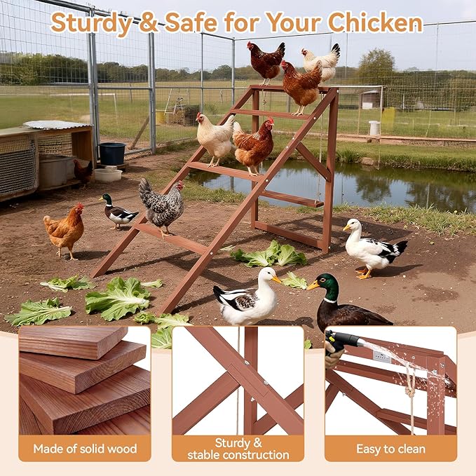 PETSFIT Wooden Chicken Roosting Bars for 8-10 Chickens – Multi-Level Design with 4 Roosting Bars &Swings, Durable Fir Wood for Outdoor Coops, Easy Assembly, Ideal for Backyard Farms