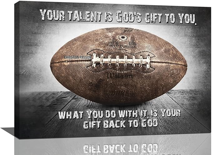 Vintage Football Sport Poster Wall Decor Inspirational Quotes Rugby Pictures Canvas Prints Framed Artwork Home Decor For Boys Room Bedroom Gym 24"x16"