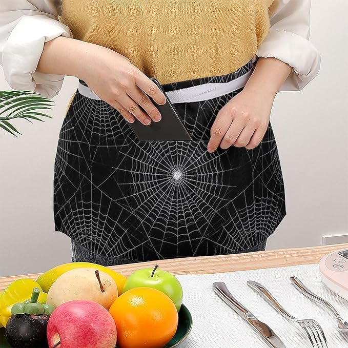 Unisex Chef Waiter Apron Waist Half Short Serving Aprons with 3 Pockets