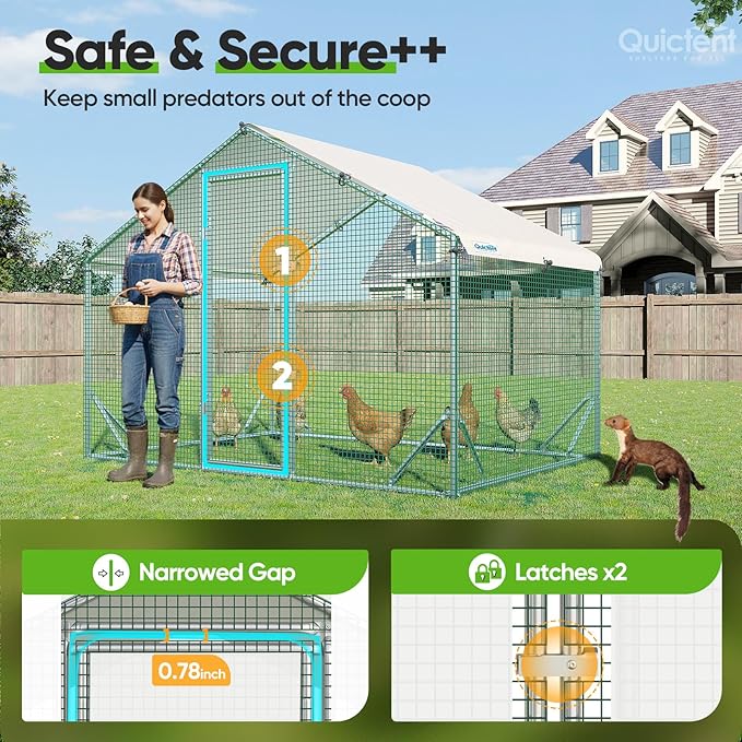 Quictent Advanced Series 6.6x9 ft Metal Chicken Coop Run with Side Hardware Cloth, Large Walk-in Outdoor Poultry Cage Heavy Duty Predator Proof Hen Duck Rabbit Farm Pen House, Waterproof Anti-UV Cover