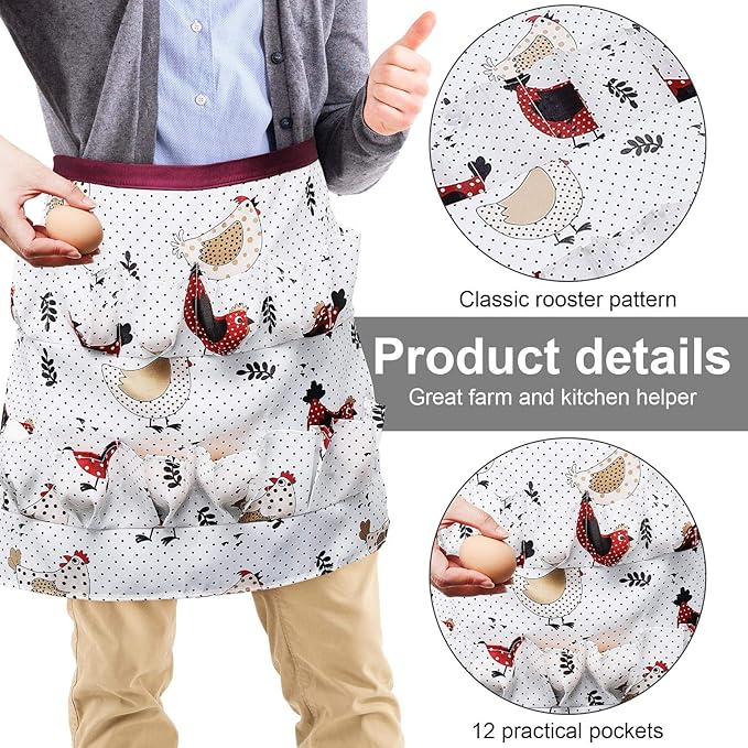 Syhood Egg Apron Easter Egg Collecting Apron with 12 Deep Pocket for Chicken Duck Goose