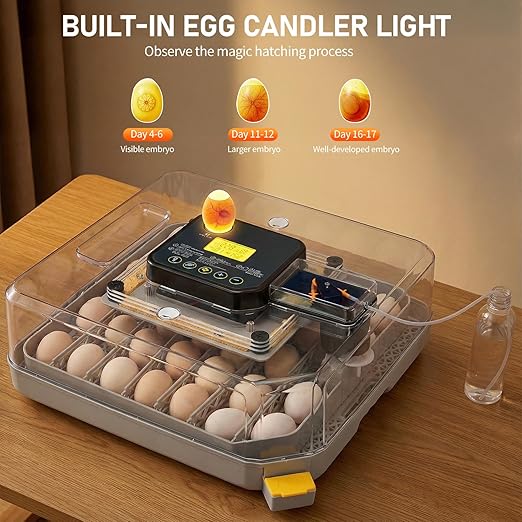 Winado Incubators for Hatching Eggs, 48 Egg Incubator with Automatic Egg Turning, Temperature & Humidity Control, Egg Candler, Automatic Water Filling and Day Counter for Eggs Hatching