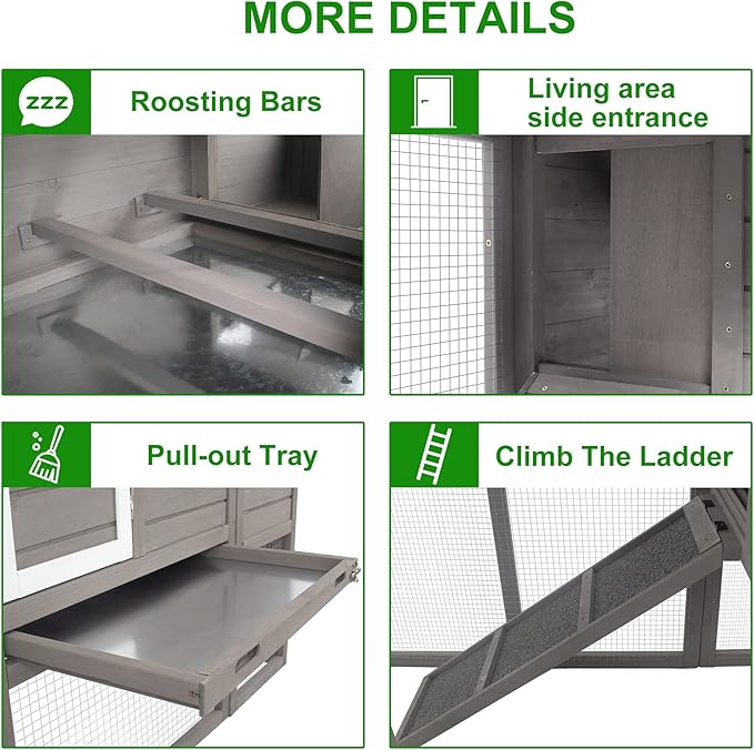 Chicken Coop Outdoor for 2-3 Chickens Hous- Poultry Cage Back Yard Mobile Hen House with Run & Nesting Box