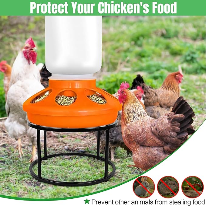 4 PCS Metal Stand for Chicken Feeder Waterer, Heavy Duty Chicken Feeder Stand Holder, Round Support Rack with 4 Rust-Resistant Iron Legs, Buckets Stand for Coop Poultry Indoor Outdoor Use, Black