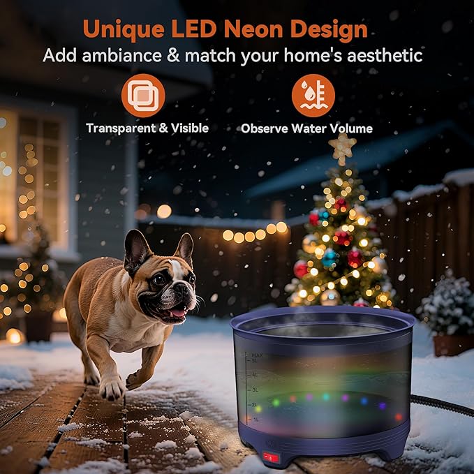5.5L Heated Water Bowl, 1.45Gal Large Heated Dog Bowls for Outside, Outdoor Winter Waterproof Heat Pet Water Bowl with Chew Resistant Power Cord & LED Neon for Dog/Cat/Chicken/Duck/Rabbit