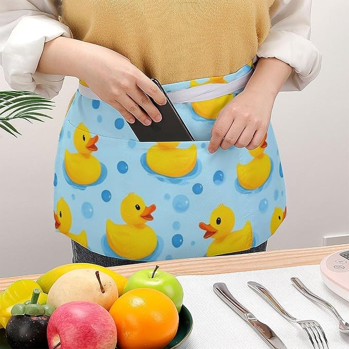 Server Waist Aprons Waitress Unisex Chef Works Half Apron with 3 Pockets
