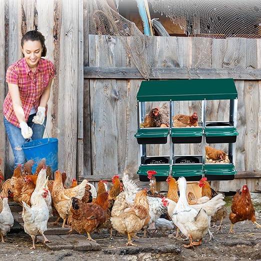 Garvee Chicken Nesting Boxes, 6 Hole Metal Chicken Laying Box with Removable Trays for Chicken Coop, Green