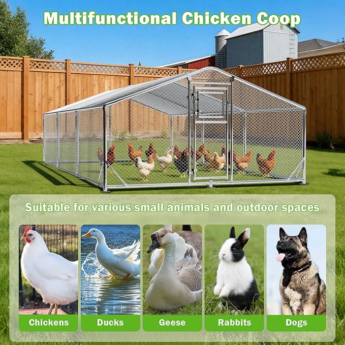 10x20FT Metal Chicken Coop, Dutch Door Chicken Run with Chicken Perch, Cover and Hardware Cloth, Walk in Duck Pen for Backyard Poultry and Pet Farming