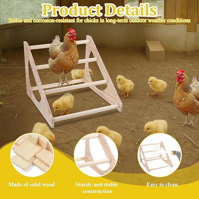 Chicken Perch Stand Wooden Chicken Roosting Bar Strong Stable Roosting Bar for Coop and Brooder, Fun Toys for Chick Indoor/Outdoor Use