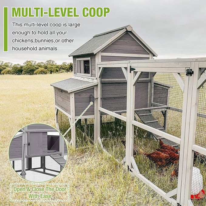GUTINNEEN Chicken Coop Extra Large Chicken House with Run for 8-10 Chickens Hen House Poultry Cage Outdoor with Nesting Box,Strong Inron Edge