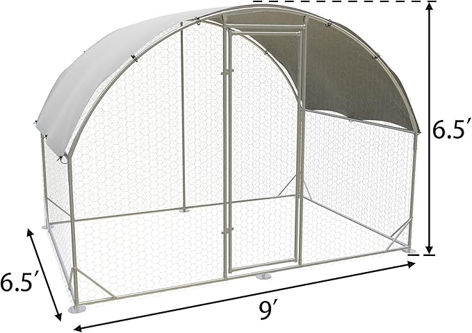 Large Metal Chicken Coop,Outdoor Chicken Coop Run Chicken Shelter with Water-Resident and Anti-UV Cover,Dome Roof Walk-in Poultry Cage Duck Rabbit House for Outside,Backyard and Farm, 6.5'Lx9'Wx6.5'H