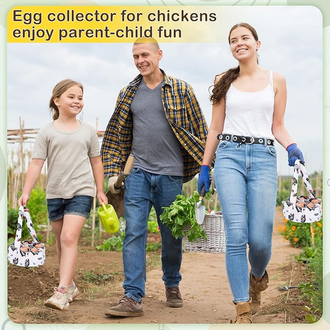 Egg Collecting Basket, Canvas Egg Basket for Gathering with 7 Pouches for Chicken, Duck, Goose, Bird, Various Poultry Collection (Red-crested)