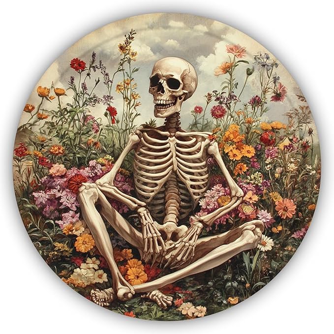 Funny Skull Rustic Round Garden Metal Signs Vintage Tin Sign Retro Wall Wreath Decor for Home Garden Yard Bar Cafe Farmhouse Garage Indoor Outdoor 8 Inch