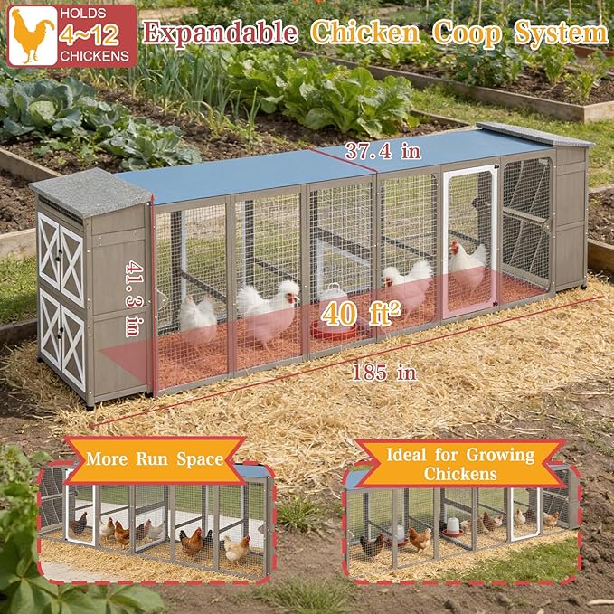 93.6"L Outdoor Large Chicken Coop with Run for 6–8 Chickens, Wooden Hen House with 6 Nesting Boxes, 4 Lockable Egg Doors,Asphalt Roof,Waterproof Oxford Run Cover Chicken Hutch for Backyard Lawn