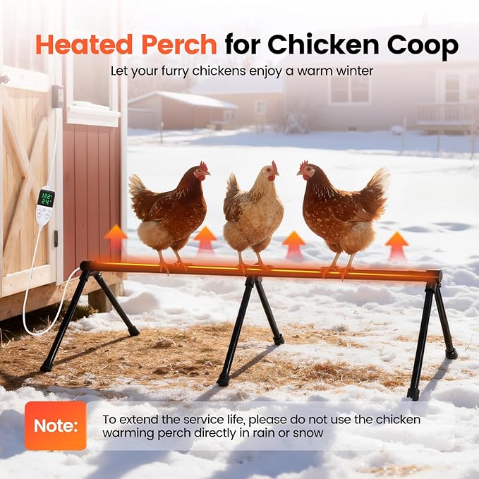 Heated Chicken Perch for Coop Thermo Heated Roosting Bar for Chickens Adjustable Temperature Heated Perch for Chicken Prevents Frozen Toes, Overheat Protection Chick Warm Coop Accessories