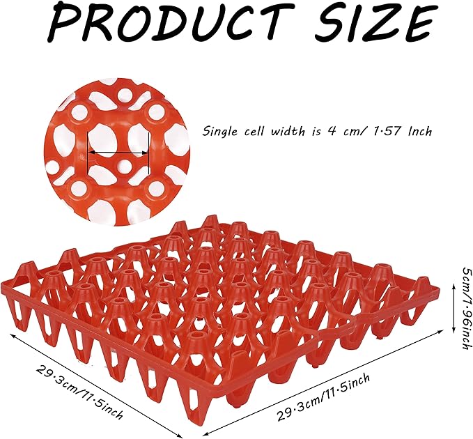 10Pcs Plastic Egg Tray, 30-Cell Egg Flats, Stackable Egg Crates, Red, Rectangular, Modern, Washable, Open Top, False Lid, BASKET, Plastic, 10Pcs