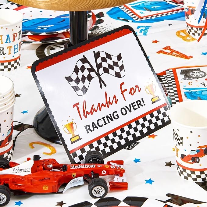 WERNNSAI Race Car Birthday Party Decorations - 10PCS Funny Car Party Signs Decorations for Boys Kids Racing Birthday Supplies Racing Cars Route 66 Sign for Birthday Anniversary Home Yard Wall Decor