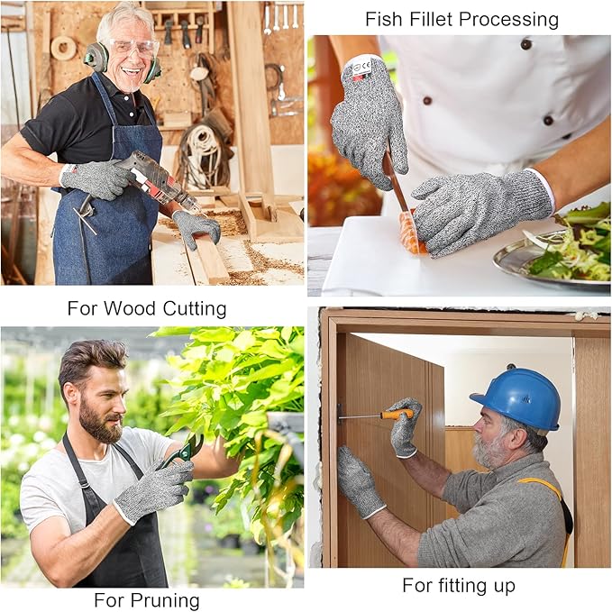 Chuarry 10 Pairs Cut Resistant Gloves Cutting Proof Gloves Level 5 Protection Kitchen Cuts Glove for Shucking Fish(Small,Gray)