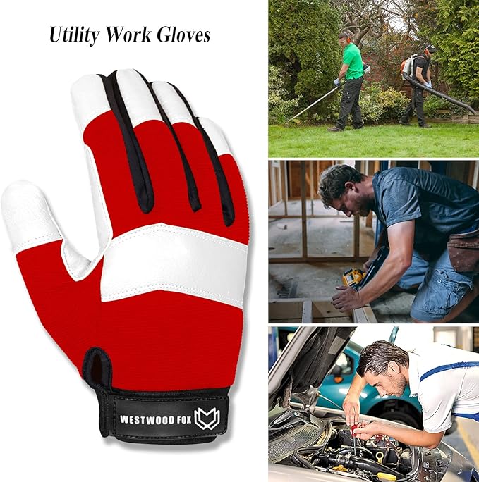WESTWOOD FOX Gardening Working Gloves Leather Safety Thorn Proof Gloves for Mens & Women Flexible Heavy Duty Mechanic Gloves