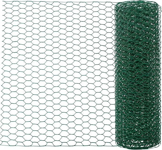 Green Floral Chicken Wire Mesh - 15.7 x 157 Inch Rustproof PVC Coated Hex Netting for Arrangements (0.6" Hex) Coated Netting Fence for Crafts Poultry, Garden