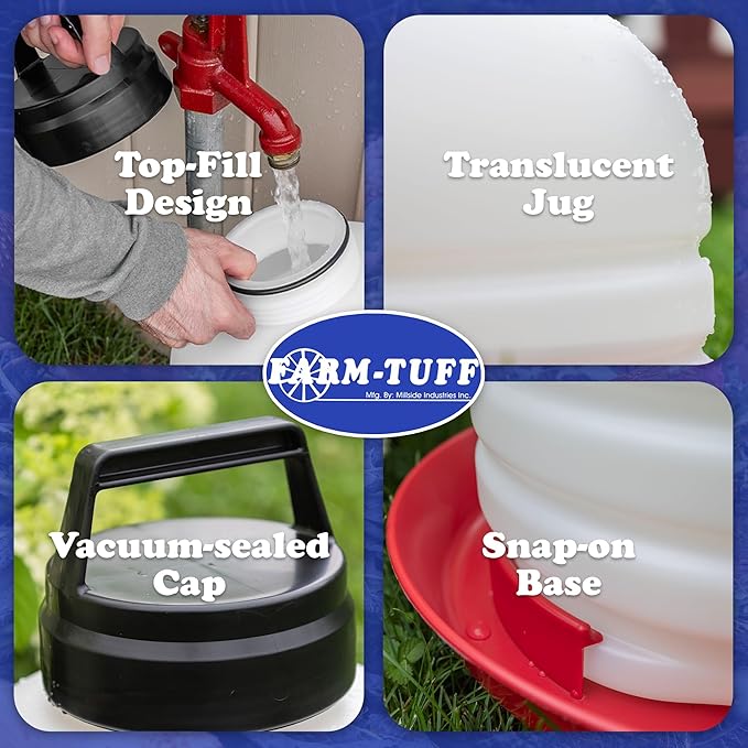 FARM-TUFF Hanging Chicken Waterer, 7 Gallon Capacity - Durable BPA-Free Plastic Poultry Fountain with Top Fill Design - Automatic Water Dispenser for Chickens, Ducks, Turkeys & Game Birds