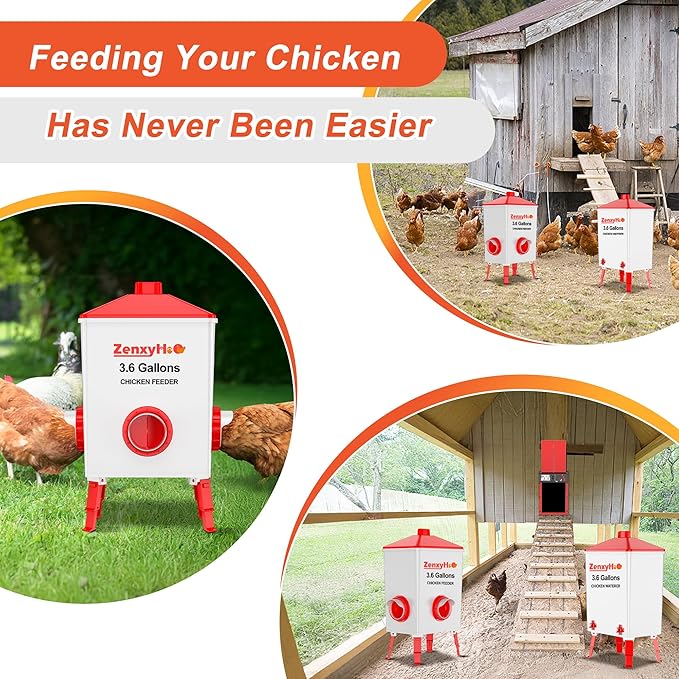 Chicken Feeders and Waterers, 8 Ports Chicken Feeder No Waste and 8 Packs Chicken Water Nipples