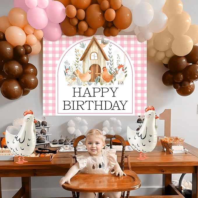 Farm Chicken Birthday Decorations Chicken Balloons This Chick Is One Birthday Party Pink And Orange Party Decorations Pink Orange Yellow Balloons