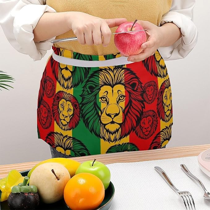 Unisex Apron for Cooking Server Waitress Half Waist Apron with 3 Pockets