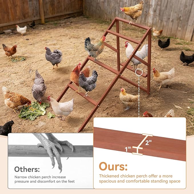 PETSFIT Wooden Chicken Roosting Bars for 8-10 Chickens – Multi-Level Design with 4 Roosting Bars &Swings, Durable Fir Wood for Outdoor Coops, Easy Assembly, Ideal for Backyard Farms