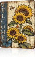 Vintage Sunflower Tin Sign Welcome Retro Garden Metal Sign Rustic Nostalgic Wall Decor For Home Garden Plaque Yard Bar Farmhouse Porch Living Room Cafe Kitchen 16 * 12 In